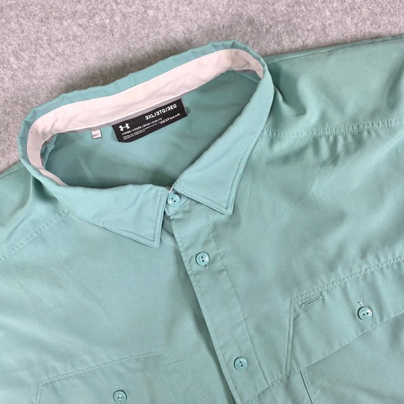Under Armour Men's 3XL HeatGear Fishing Shirt Short Sleeve Button Down Aqua - Picture 1 of 13